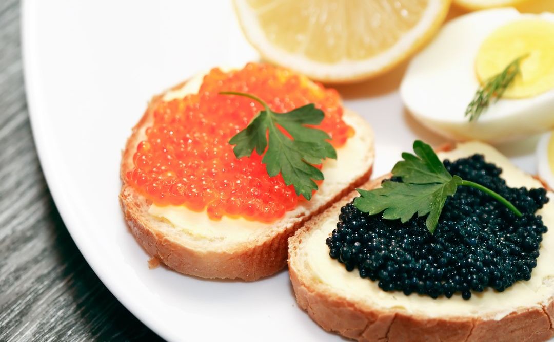 caviar en rodajas de pan